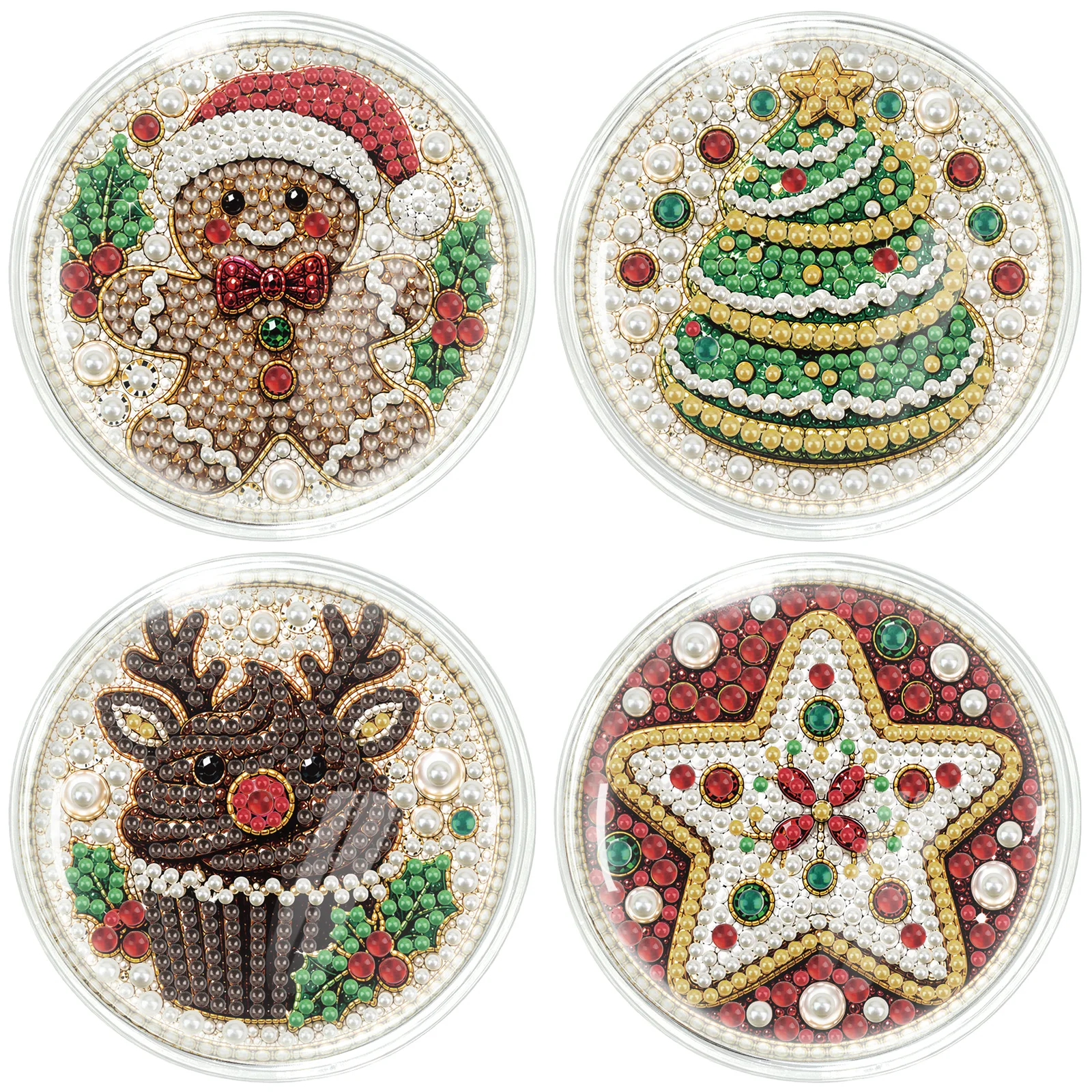 4PCS Pearl Diamond Painting Coasters Kits,Christmas Theme Pearl Art Coasters with Acrylic Covers,Christmas Art Craft Decor Gift