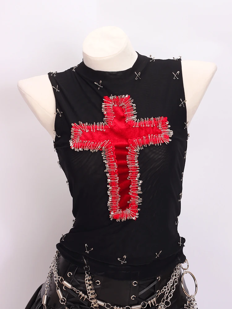 

crop top fashion bustier top gothic tank tops Cross Tops e girl clothes vintage tops clothes y2k shirt