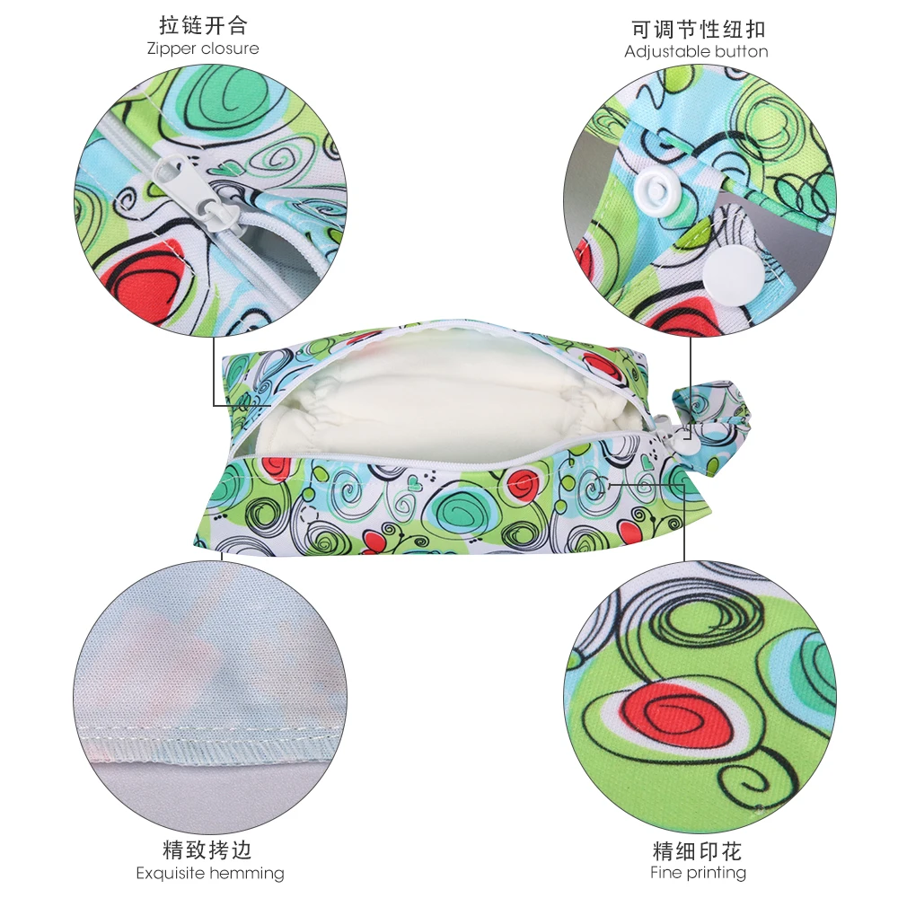 14*20cm Baby Diaper Bag Cartoon Print Wet Dry Nappy Zipper Handbag Stroller Carry Pack Travel Outdoor Wet Diaper Storage Bags