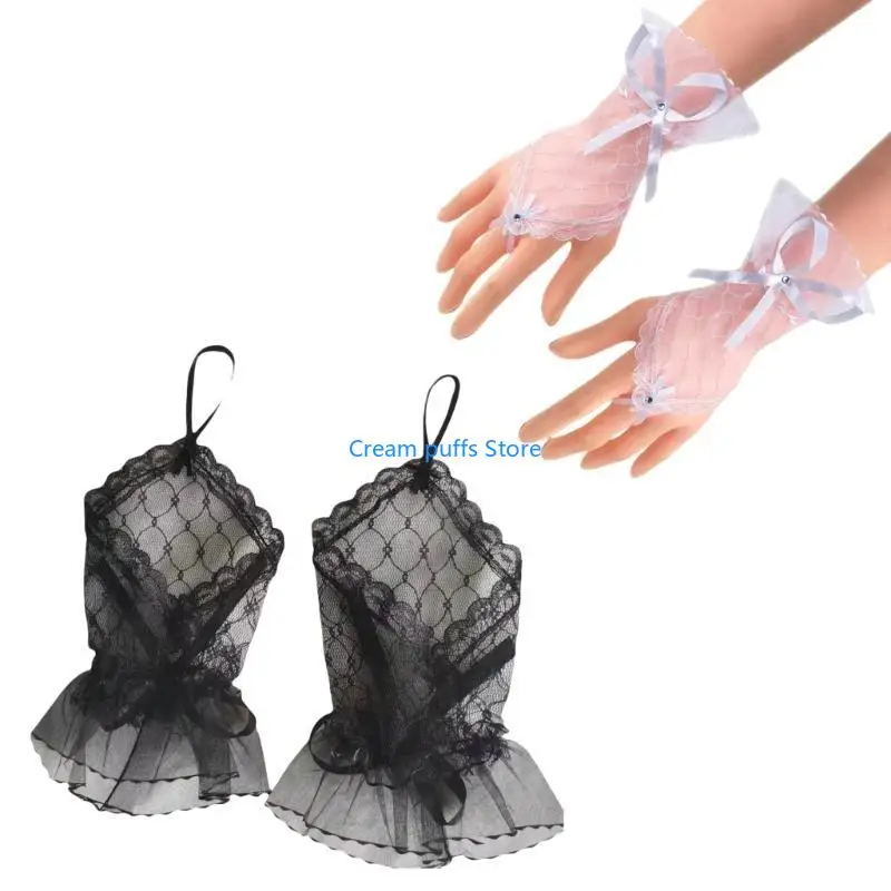 50LE 1pair Elastic Meshes Glove Bowknot Ladies Glove Fashion Princesses Wedding Glove Suitable for Weddings Parties