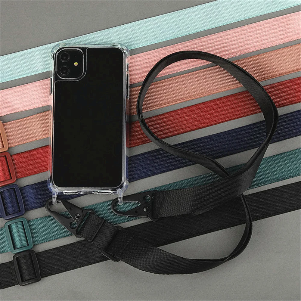 Luxury Transparent Crossbody Necklace With Lanyards Phone Case For iPhone 16 15 Pro Max 14 13 12 11 XR X 8 Plus Shockproof Cover