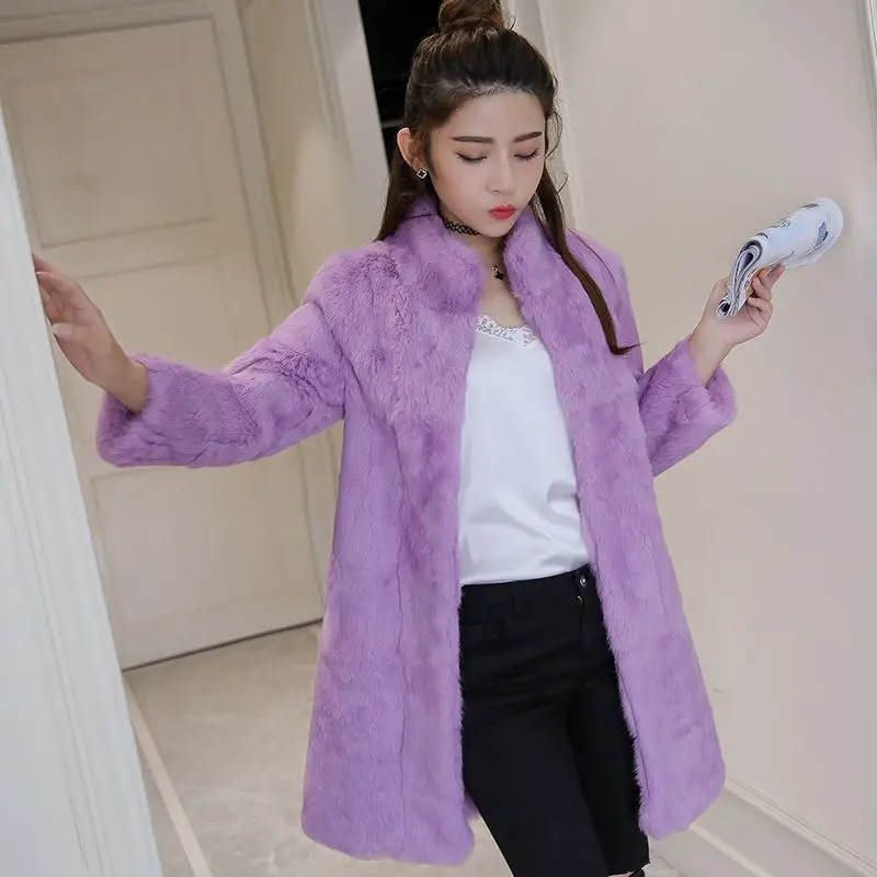 Winter Outdoor Women's Cold Coat Top Rabbit Fur Jackets Warm Genuine Rabbit Fur Coats Lady Natural Quality Real Fur Coat