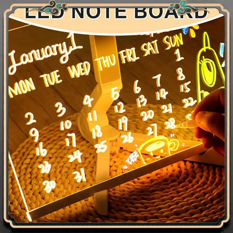 

Reliable-2025 LED Color Note Board Acrylic Adjustable Bracket Message Board, 7 Colored Pens, 20X20cm.