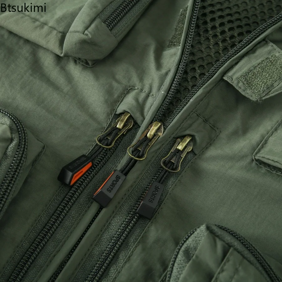 2025 Spring Summer Versatile Vest Jacket Men's Outdoor Multi-pocket Breathable Casual Waistcoat Thin Fishing Vests Work Clothing