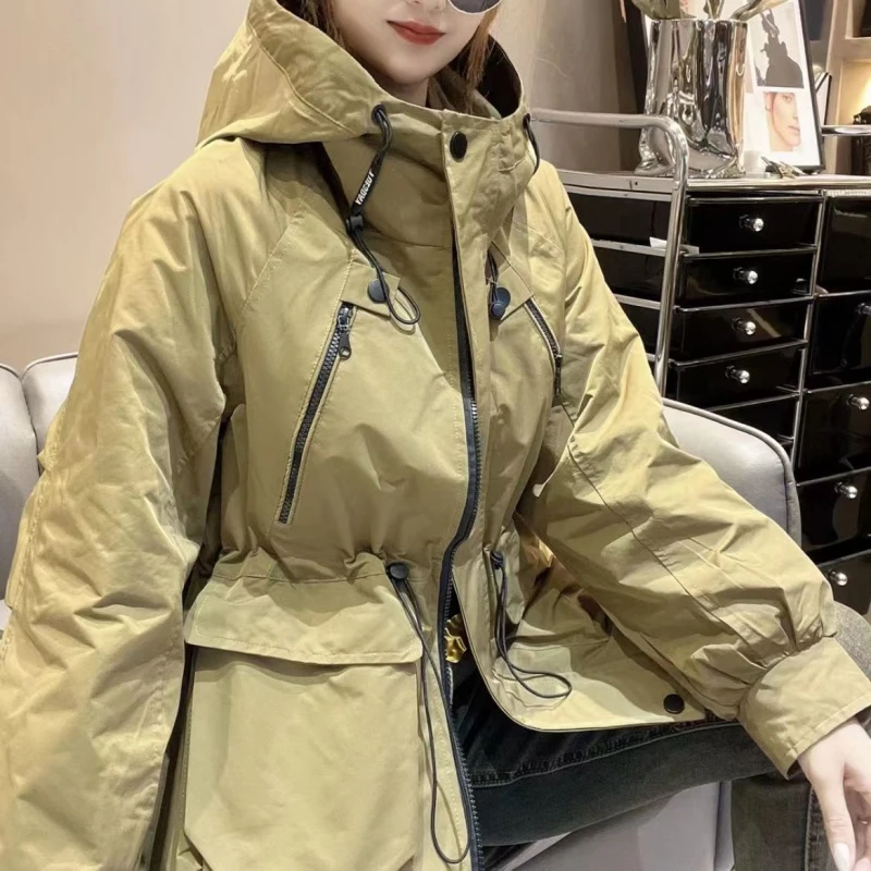 Große Wind jacke Jacken für Frauen 2024 dicke warme Schwerindustrie große Taschen Rackern Taillen mantel Frauen Jacke Streetwear