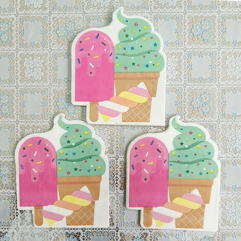 

20pcs/pack Creative Alien Strawberry Lemon Ice Cream Shape Disposable Napkin Paper Holiday Party Decoration Tableware Supplies