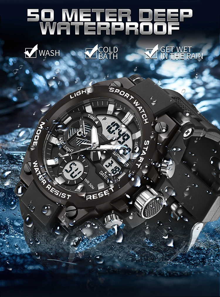 Fashion Sanda Waterproof Electronic Digital Wristwatches Sports Male Student Youth Trend Military Multifunctional Nightlight