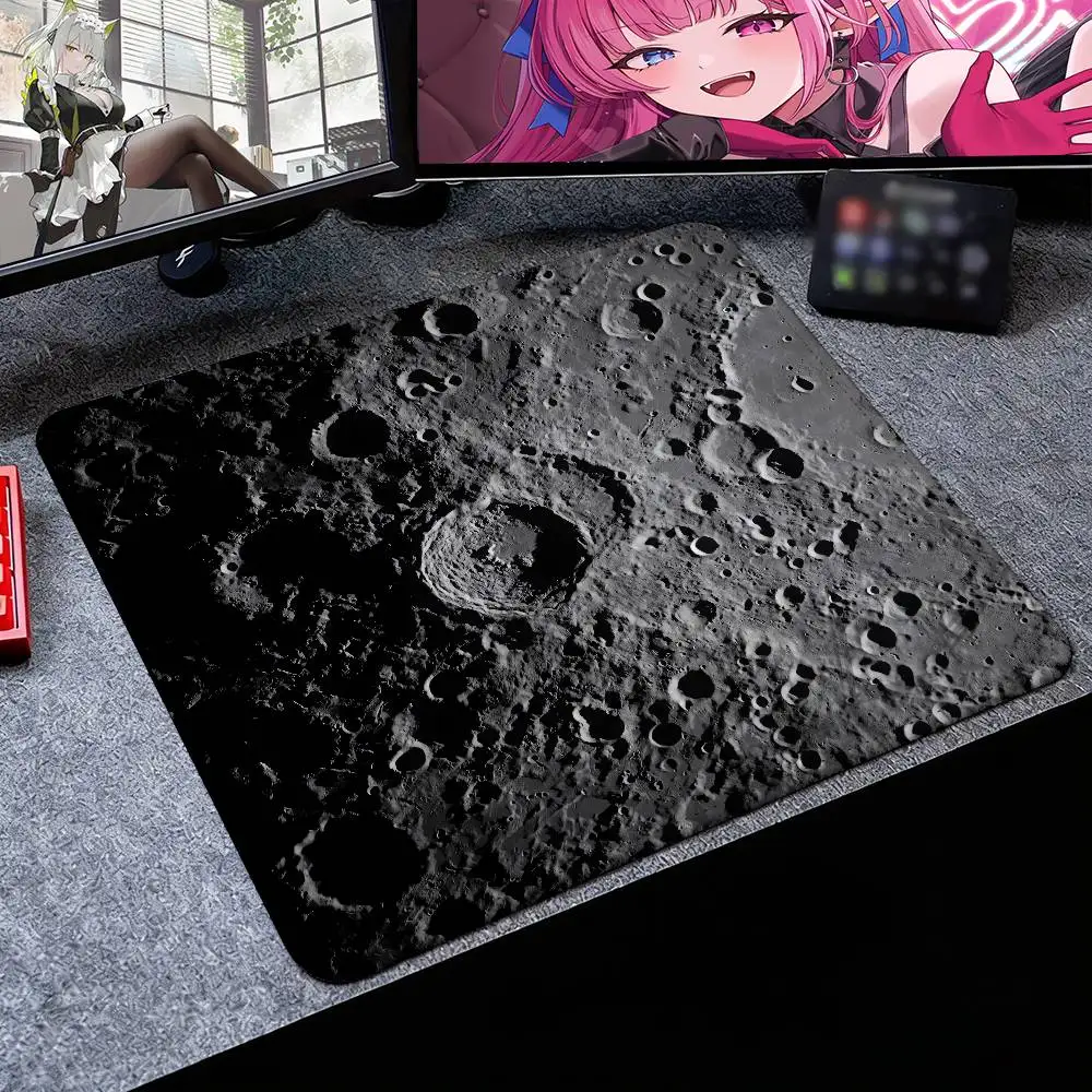 Moon Surface Crater Small Mouse Pad, Lunar Planet Rock Texture Desk Mat, Grey Space Moon Craters Pattern Mini Mousepad