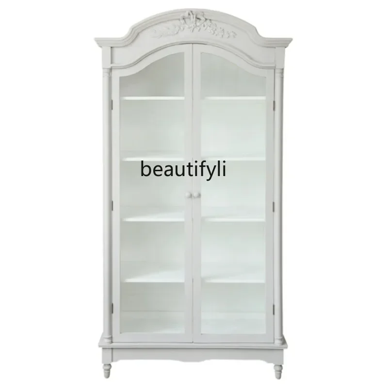 

xxzLiving Room Floor Bookcase Shelf with Door Bedroom Integrated Wall Home Display Cabinet Distressed Single