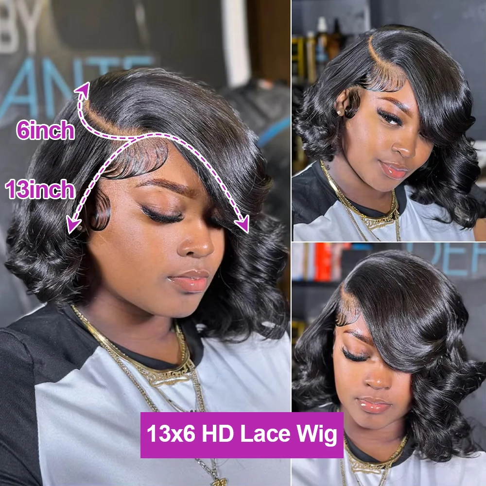 100% Human Hair Glueless Body Wave Short Bob 13x4 HD Lace Front Wig Brazilian Hair Curly Wear and Go 7x5 Lace Pre Plucked For Black Women