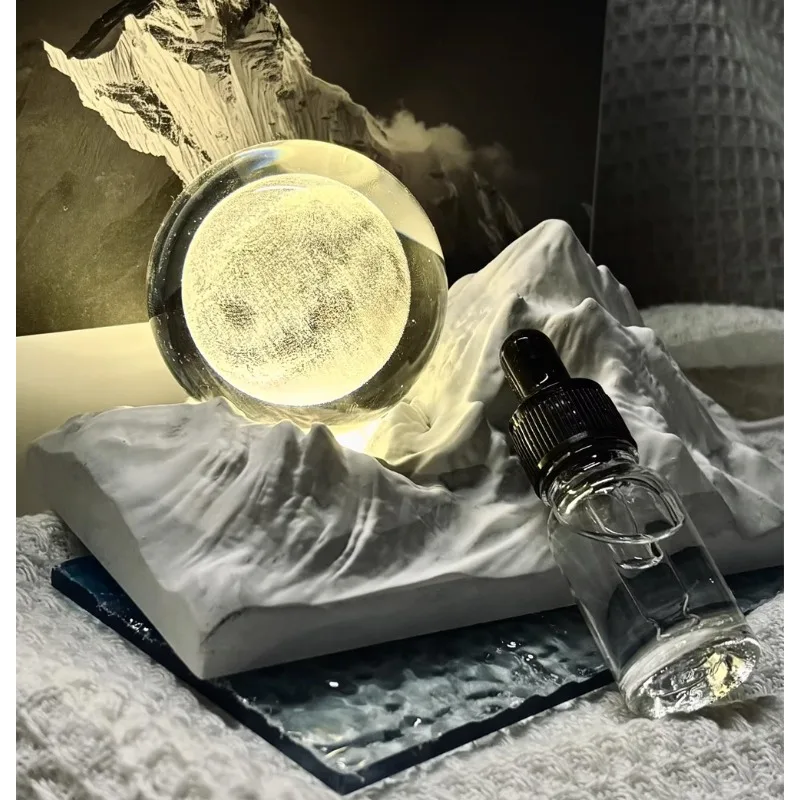 3D Mountain Moon Crystal Ball Night Light, Resin Aromatherapy Ornament, USB 3-Color Dimmable Lamp for Home Desktop Decor