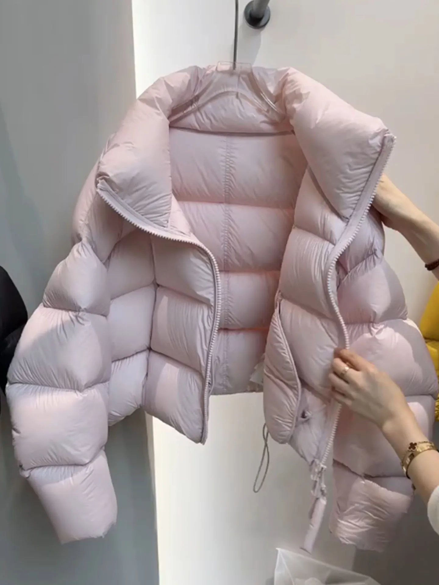 

Корейский Sle Thiened ort Puffer Jaet, женское розовое теплое пальто с воротником-стойкой, зимнее новое поступление, женское поливолокно