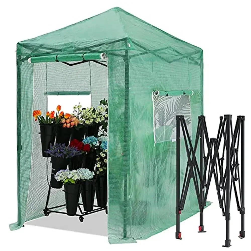 

Portable Walk-in Greenhouse with Roll-Up Door and Windows Easy Setup Large Space Plants Durable PE Cover Rustproof Steel Frame