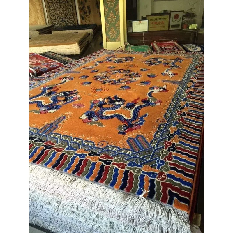 Pure wool Tibetan red six dragon carpet Buddhist temple dragon pillar custom bag dragon pillar antique orange dragon carpet