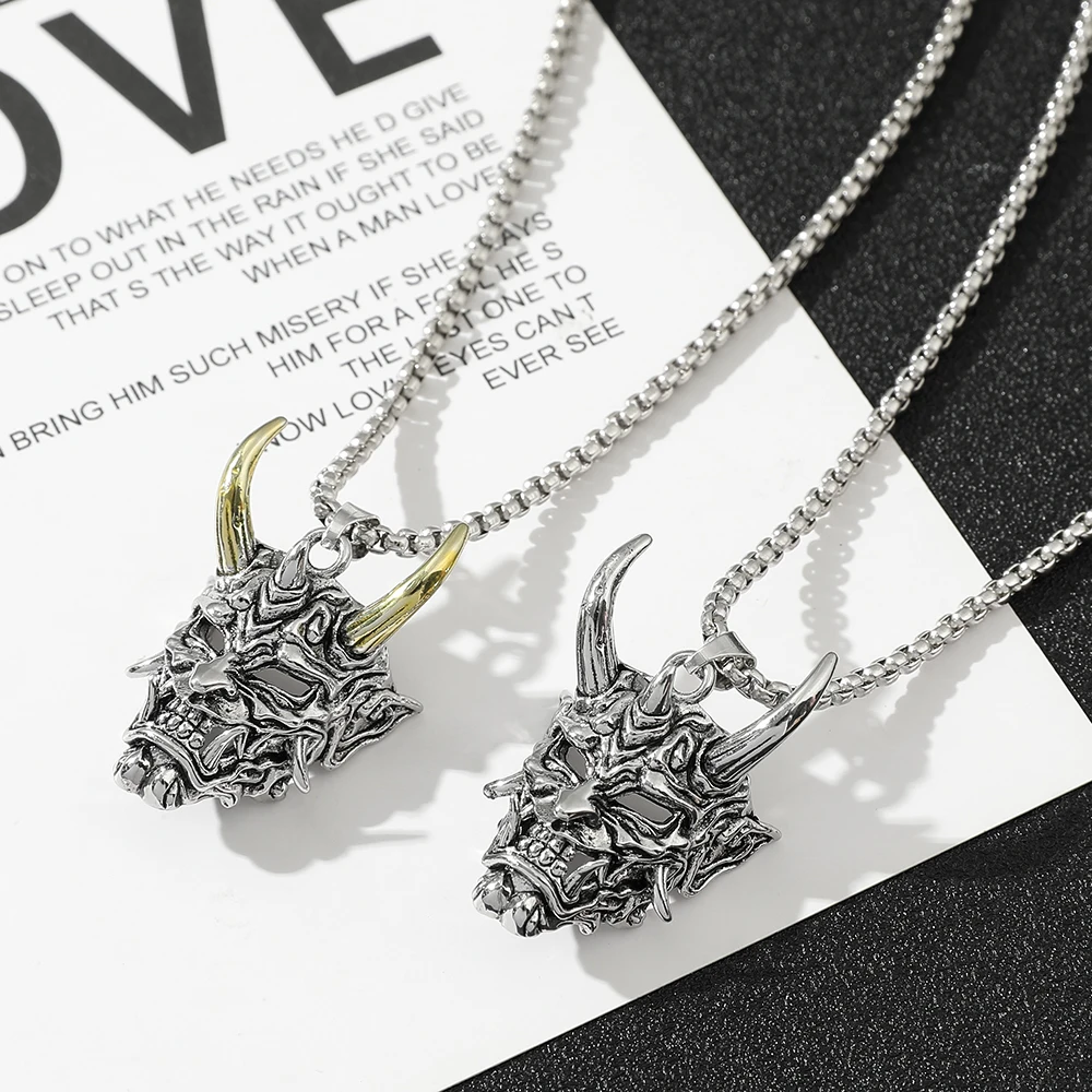 Handsome Rascal Ghost Mask Pendant Necklace Gold & Silver Color Horn Bull King Design Fashion Jewelry for Men And Women view 6