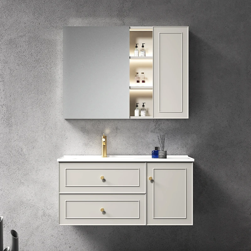American Shaker Design Single Ceramic Sink Wall Mount Mirror Cabinet Floating Bathroom Vanities