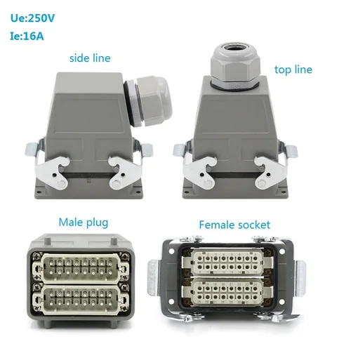 Imagen 2 del producto HDC-HA-032 Conector resistente de 32 pines de tamaño pequeño, enchufe impermeable de aviación Industrial 250V 10A