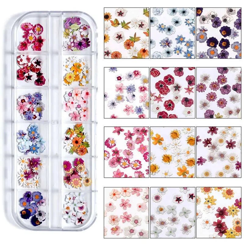 300Pcs Colorful Flower Ultra-thin Resin Filling Wood Pulp Slice Small Daisy DIY Nail Decals Manicure Decoration Accessories