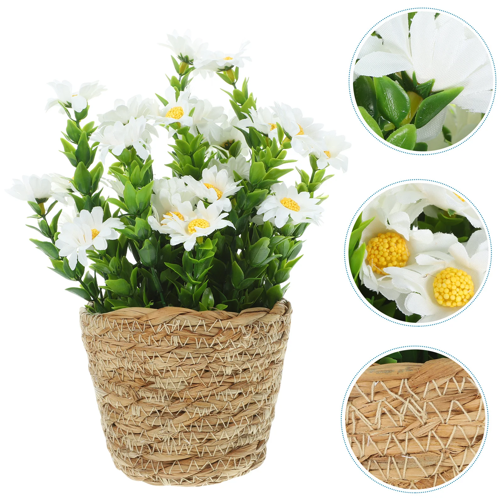 

Artificial Potted Plant Faux Silk Flower Rattan Decorative Ornament for Coffee Table Bookshelf Living Room Desk