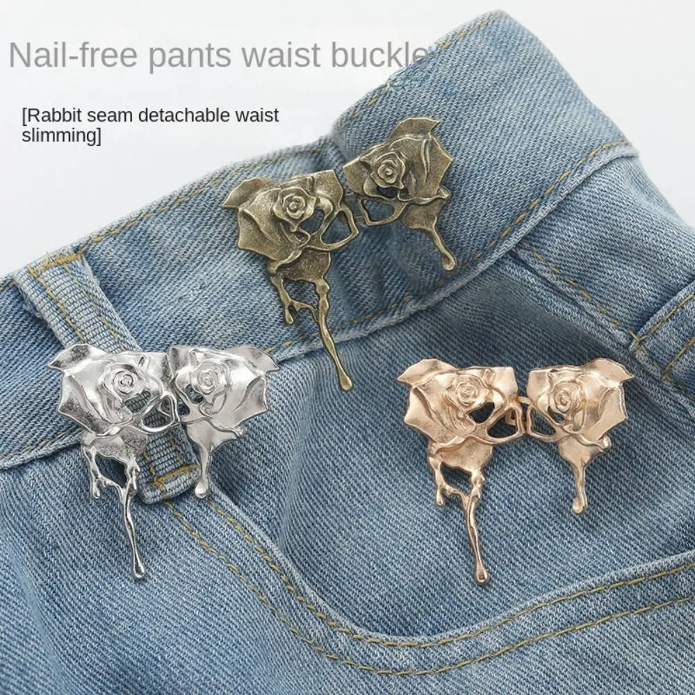 Durable Spider Web Jeans Buttons Roses Chinese Knot Shape Replacement Pants Pins Waist Adjust Reusable No-Sewing Metal Button