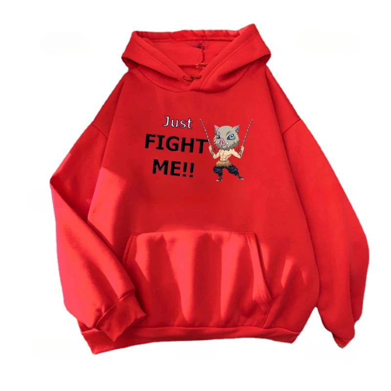 Sweatshirt Men Women Pullover Streetwear Just FIGHT ME!! Anime Demon Slayer Hoodie Hashibira Inosuke Funny Fight Inosuke Hooded