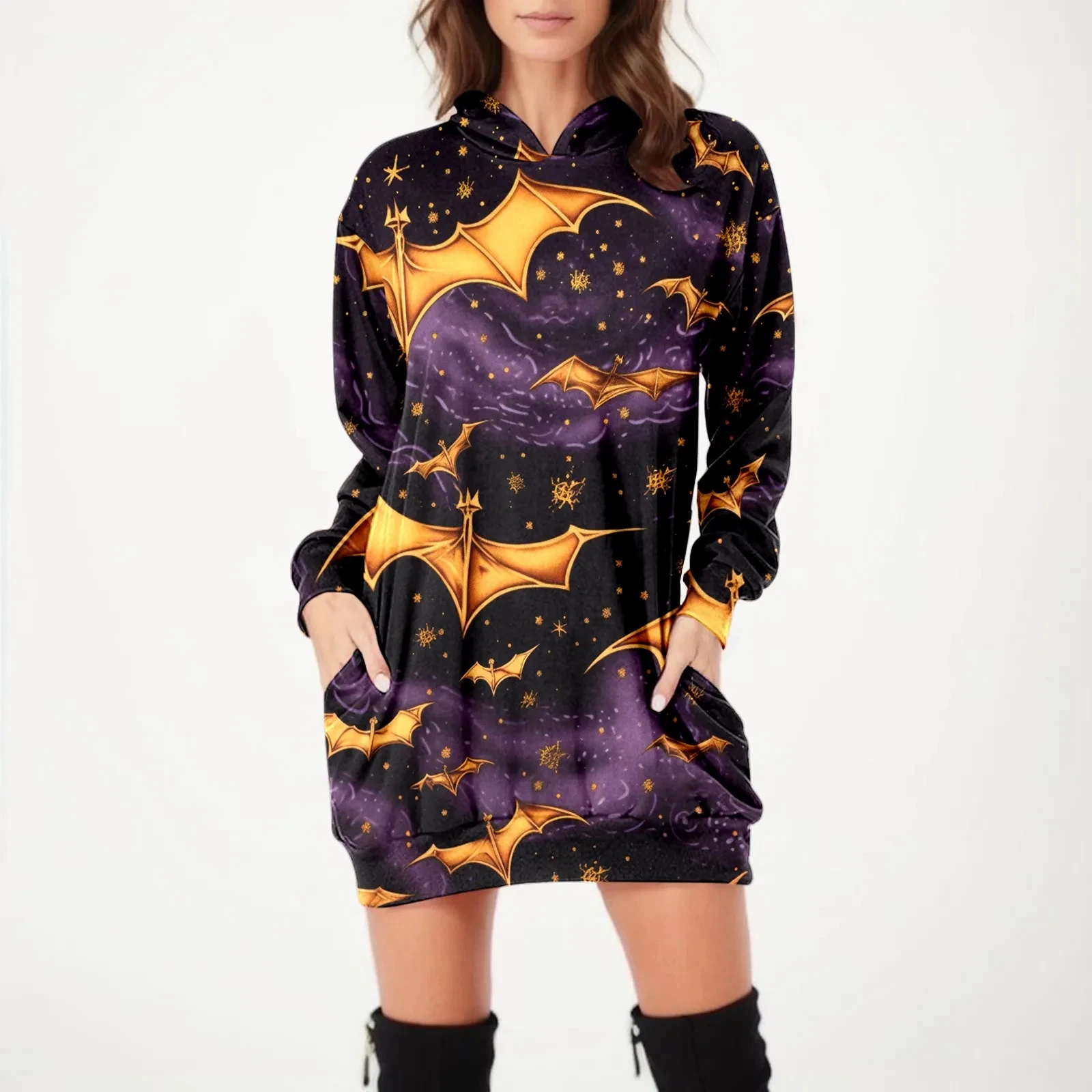 Robe d'Halloween à capuche imprimée pour femme, sweat à capuche fantôme, pull à manches longues, t-shirt d'hiver, automne, 03/entraînement