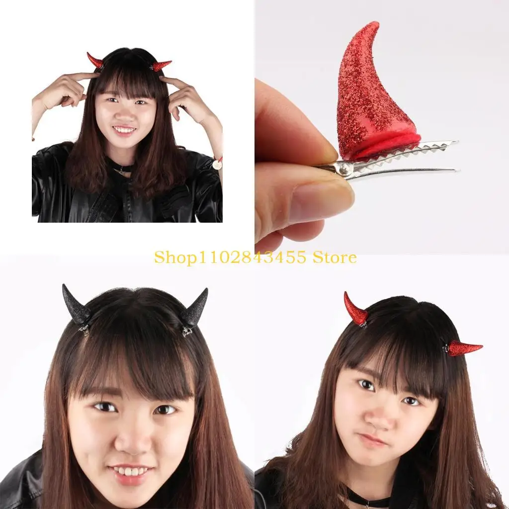 

49MC Cosplay Devil Hair Clips Ox Horn Headwear for Halloween Party Devil Horn Hairpin Evil Queen Headpiece Party Supplies