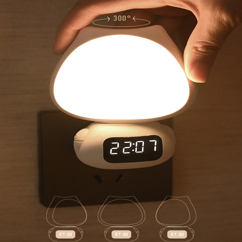 Smart LED Night Light with Clock Bedroom Bedside Lamp Lighting RF Control Eye Protection Lamps Stepless Dimmable Chargeable