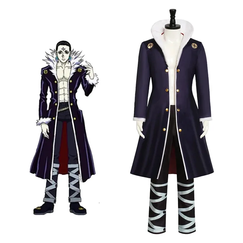Kostum Cosplay Chrollo Lucilfer Seragam HUNTER Set Lengkap Karnaval Natal Halloween untuk Pria