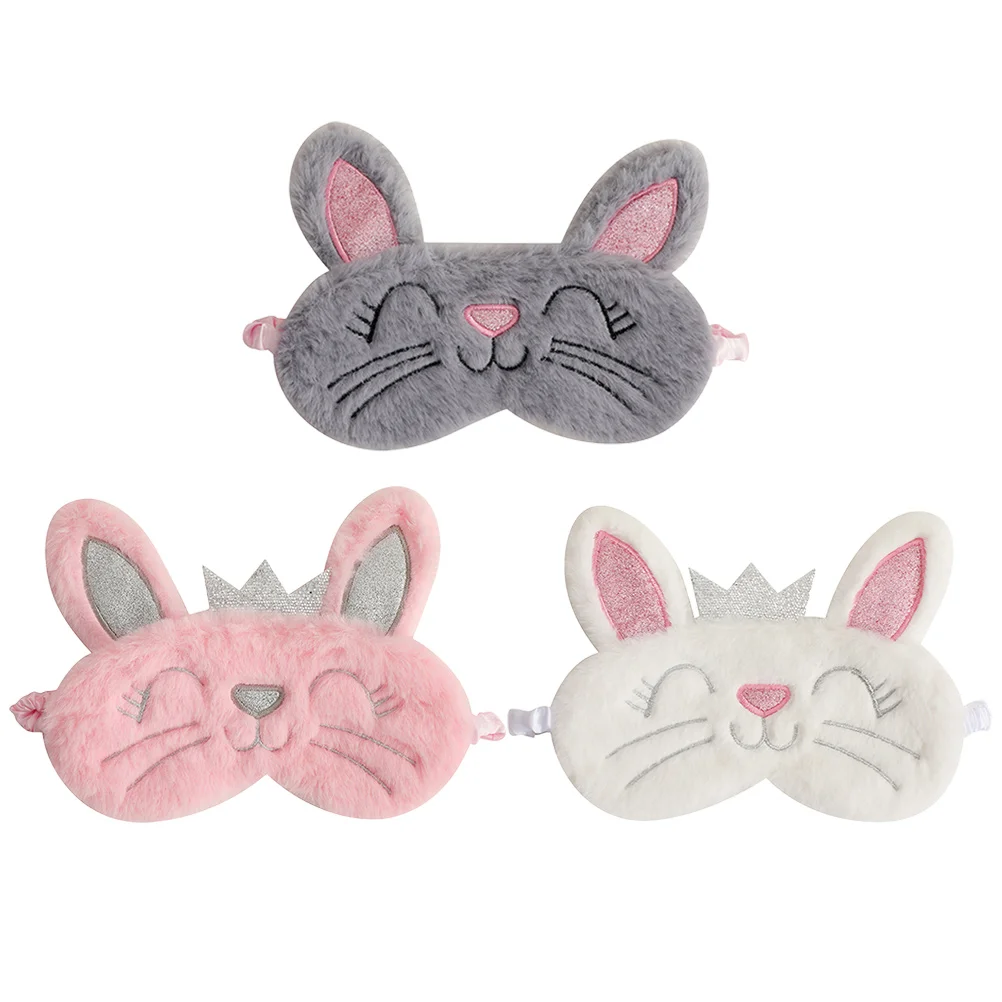 3 Pcs Aldult Bunny Ears Eye Mask Miss Animal Cartoon Sleep Plush Sleeping Masks Breathable Patches