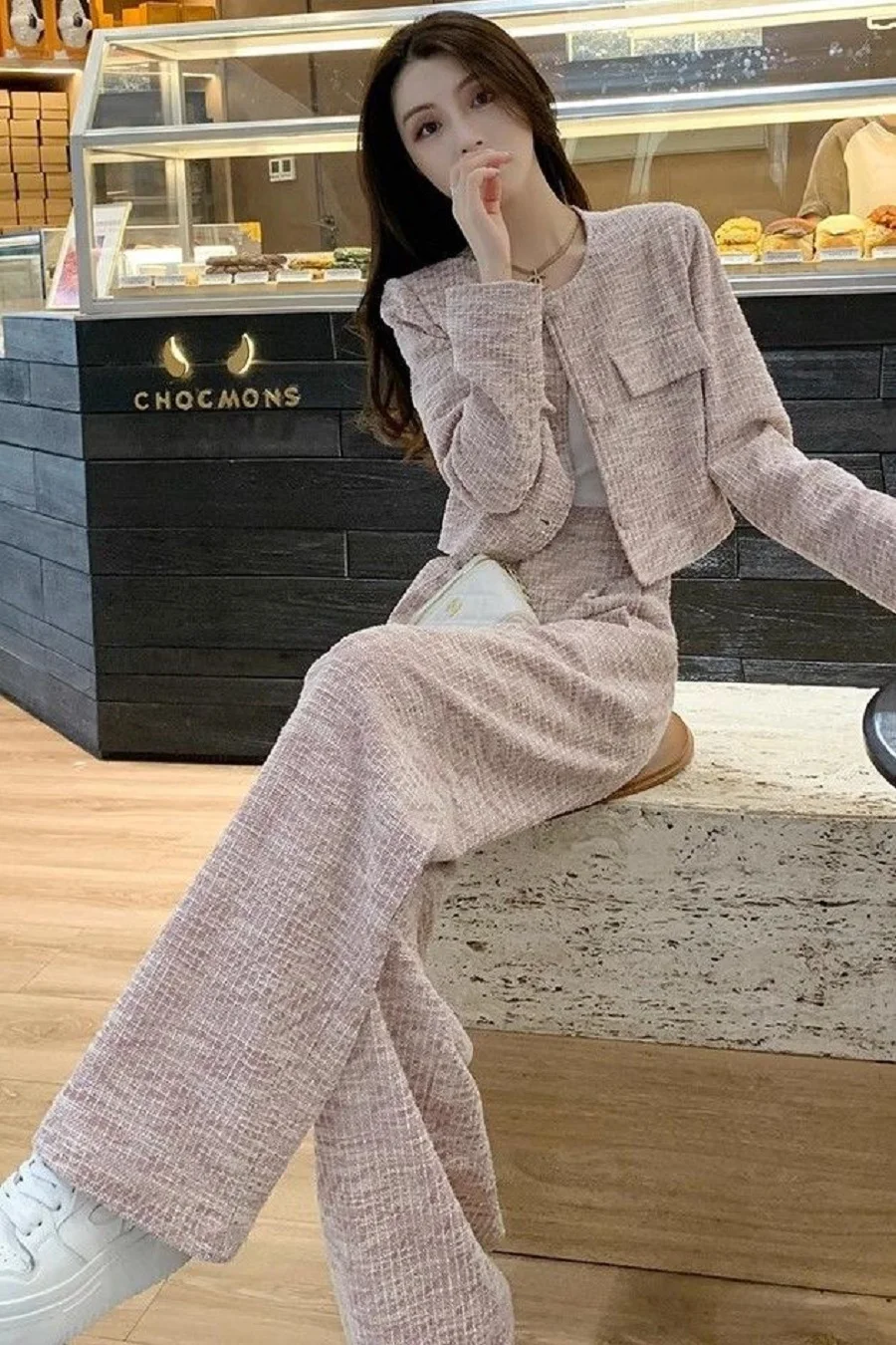 

Two-Piece Small Fragrance Short Long-Sleeved Suit Jacket Long-Leg Pants Women'S Autumn New High-End Design Slim Casual Suit