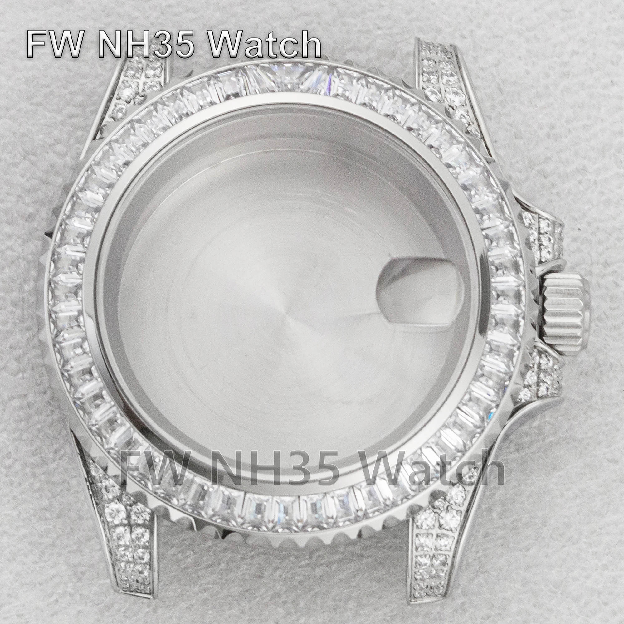 

NH35 Case Full Diamond Watch Case Sapphire Crystal Stainless Steel Water Resistant Case for SUB GMT Fit NH34 NH35 NH36 Movement