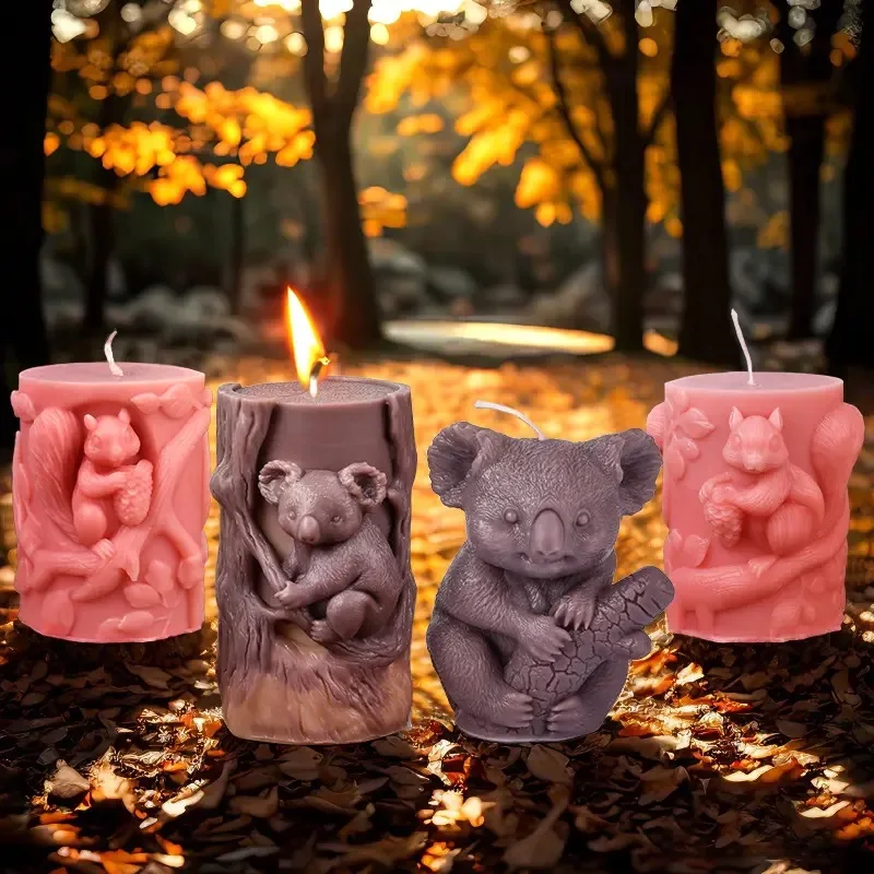 

3D Koala Squirrel Animal Aromatherapy Silicone Candle Mold Low-Temperature DIY Creative Plaster Ornament Making
