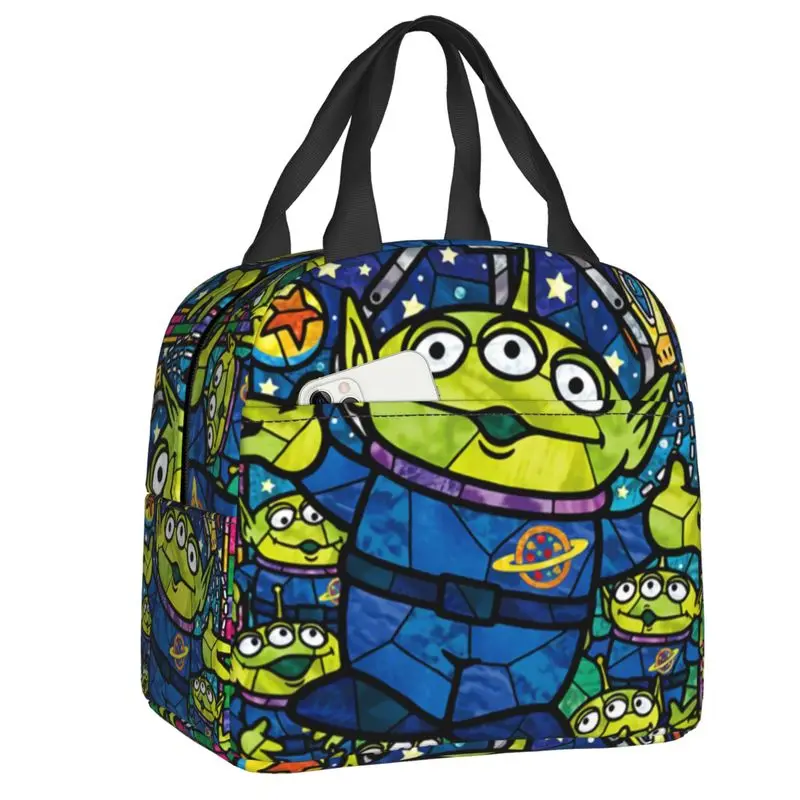 Custom Toy Story Thermal Insulated Lunch Bags Women Green Aliens Manga Resuable Lunch Container School Office Outdoor Food Box