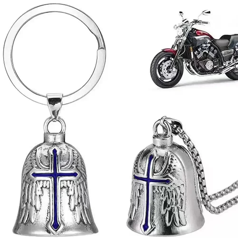 

Брелок с мотоциклетным колокольчиком и крыльями ангела, подвеска из нержавеющей стали в стиле панк-рок, мужской амулет для езды на экзорцизме, модные байкерские аксессуары