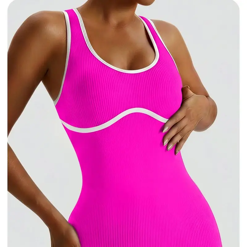 

Color Block Yoga Jumpsuit for Women, Criss Cross Back One Piece Workout Suit, High Waisted Seamless Gym Bodysuit for Pilates