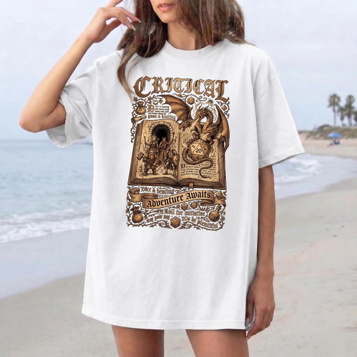 Dragon and Dungeon Pattern T-shirt, Retro Dragon and Dungeon Dragon Book Pattern T-shirt, Game Player Gift