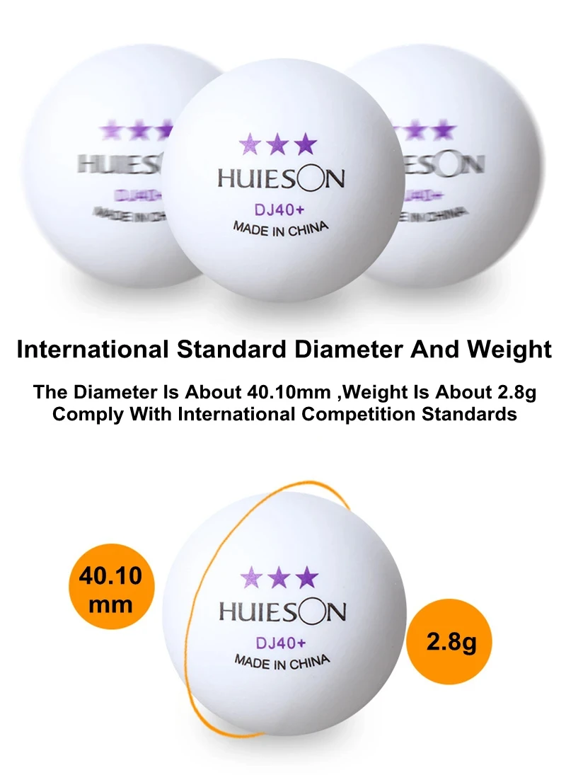 Huieson Premium-Qualität 3-Sterne-ABS-Tischtennisbälle DJ40 + 2,8 G 40 mm + Drei-Sterne-Tischtennisbälle für das Clubtraining – Detail 4
