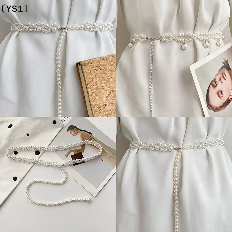 〔YS1〕Literary Temperament Elegant Pearl Belt Waist Belt Female Girls Dress Crystal Strap Pearl Wedding Chain Belts Girl Accessor