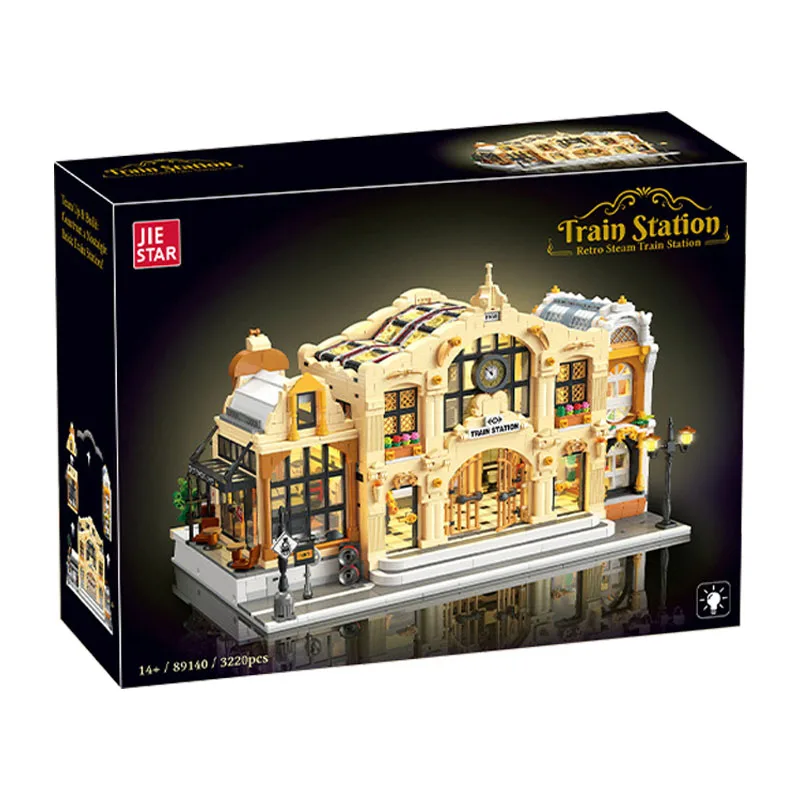 

IN STOCK 89140 MOC City Street View Retro Steam Train Station Building Blocks Bricks Assembling Kids Toys Christmas Gift Set