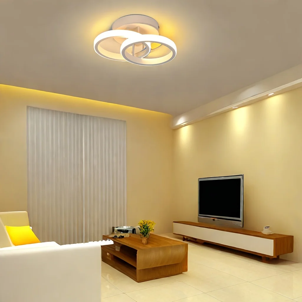 

1pc Modern Round Semi Flush Mount Ceiling Light Tricolor Light LED Lamp Ceiling Light Fixture for Living Room Bedroom Kitchen