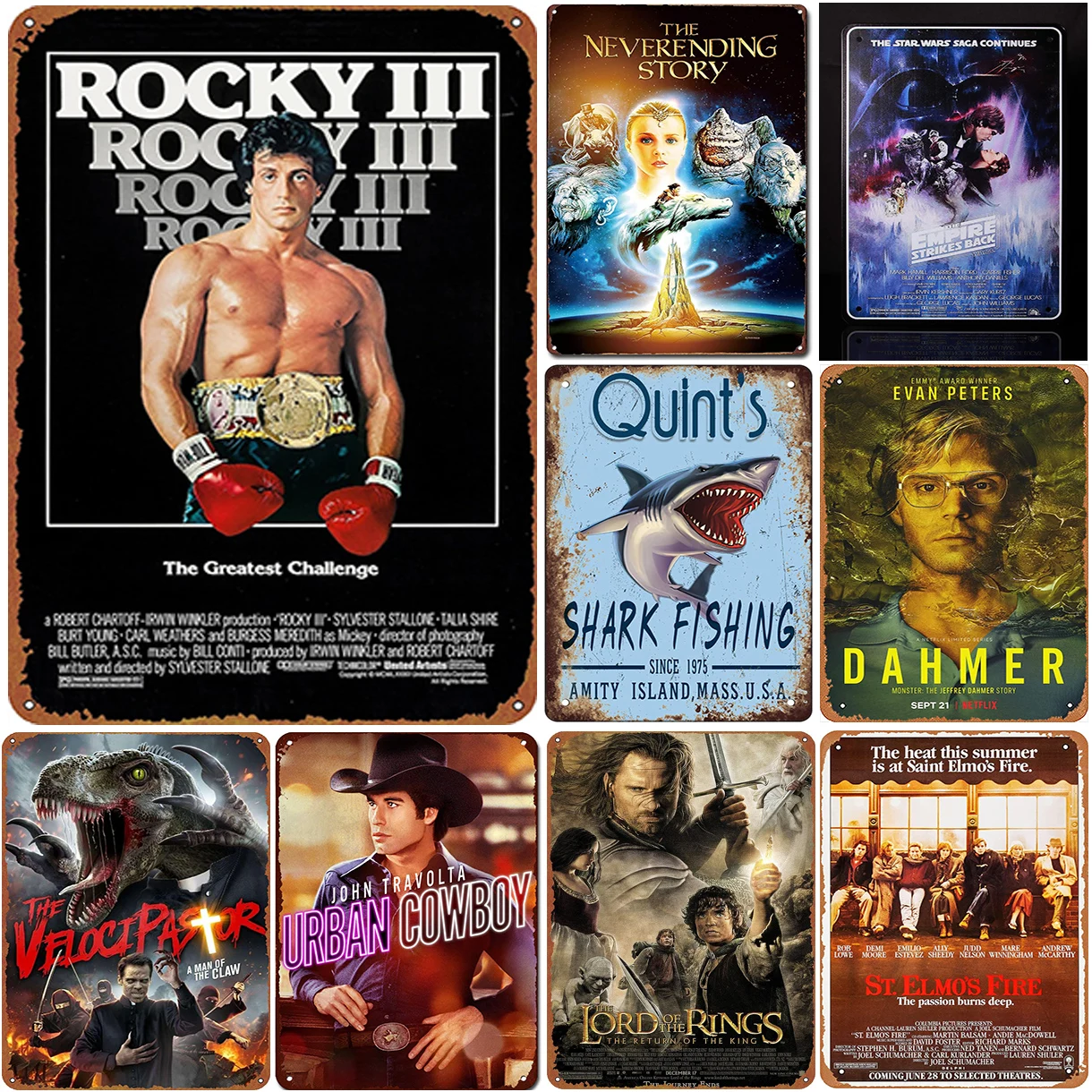 Classic Movie Metal Tin Signs Vintage Wall Art Urban Cowboys Dahmer Rocky Movie Posters for Home Cafe Bars Pubs Film Decoration