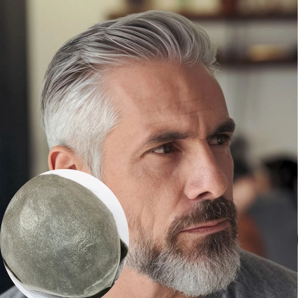

Super Natural Hairline Invisible Vloop 80Density Grey 1b80 0.02mm Ultra Thin Male Toupee Black Blonde Man Human Hair Wigs System