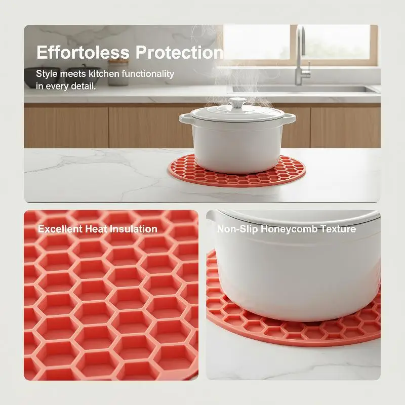 Heat Resistant Honeycomb Silicone Trivet Mat 1Pcs Non Slip for Kitchen Dining Table Hot Pot Pads view 3
