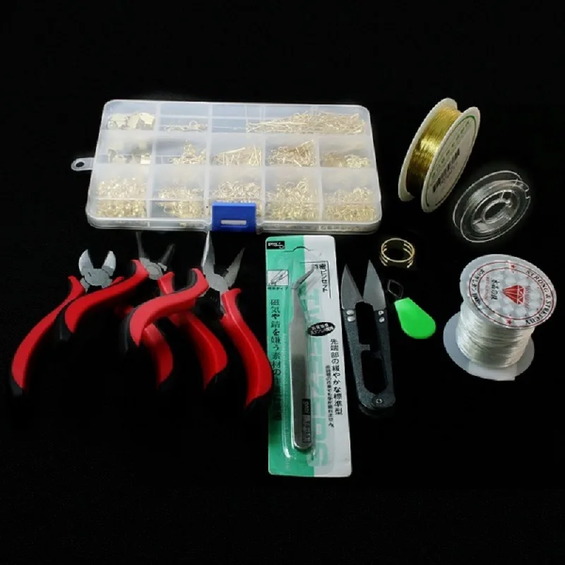 1 SET JEWELRY MAKING KIT, BEADS CAP/FINDINGS/PLIERS/Pins/Jump Rings/Wire/Thread/Earring/Clasp Fit Jewelry Accessories for DIY