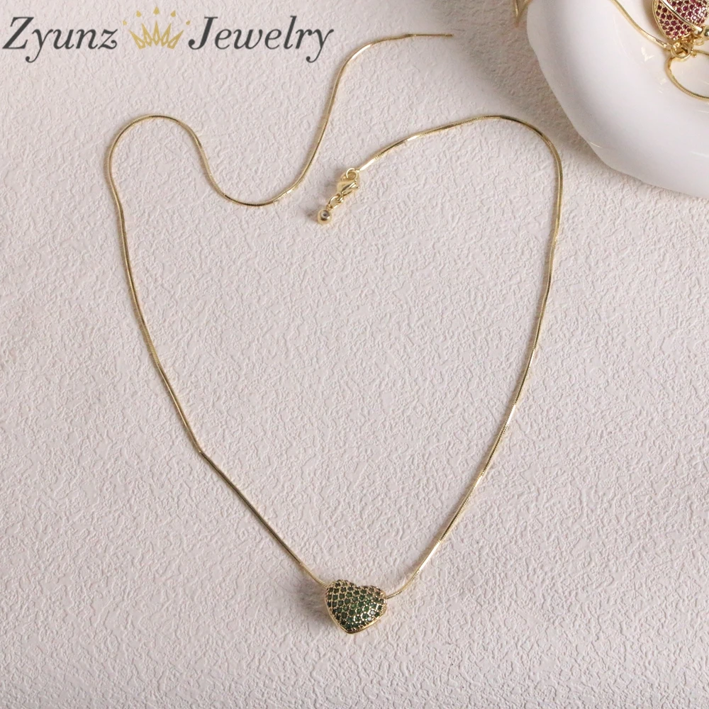 10PCS, Cubic Zircon Heart Necklace For Women Gold Silver Color Chain Pendant Choker Necklaces Girls Party Gift Jewelry