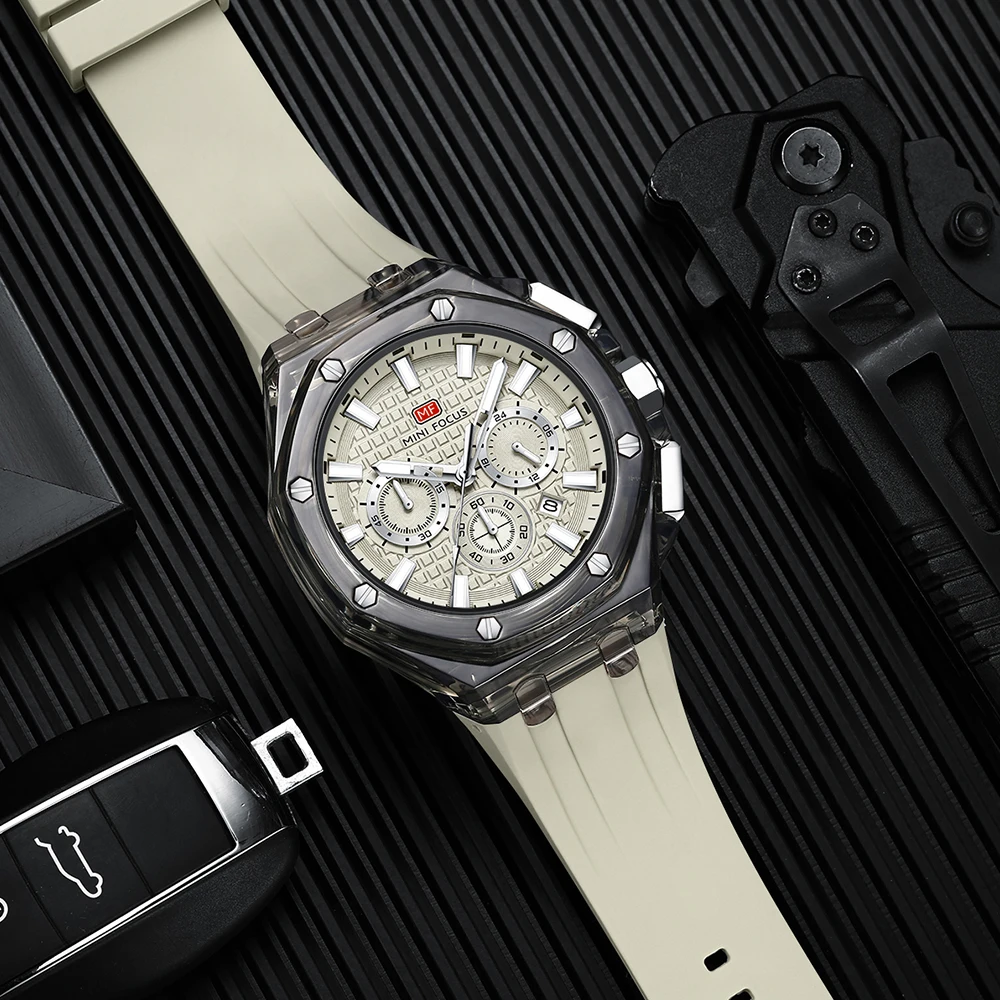 Sports Mens Watches Top Brand Luxury Quartz Watch for Men Multifunctional Dial Silicone Strap Fashion MINI FOCUS Wristwatches