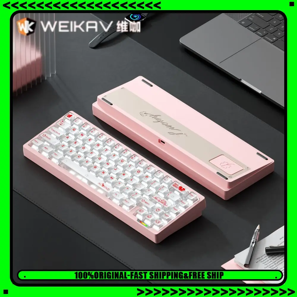 

Weikav Lucky65 V3 Беспроводная алюминиевая механическая клавиатура, комплект 3-режимной проводной 60% Bluetooth 2,4G RGB с возможностью горячей замены, игровая клавиатура для ПК, подарок