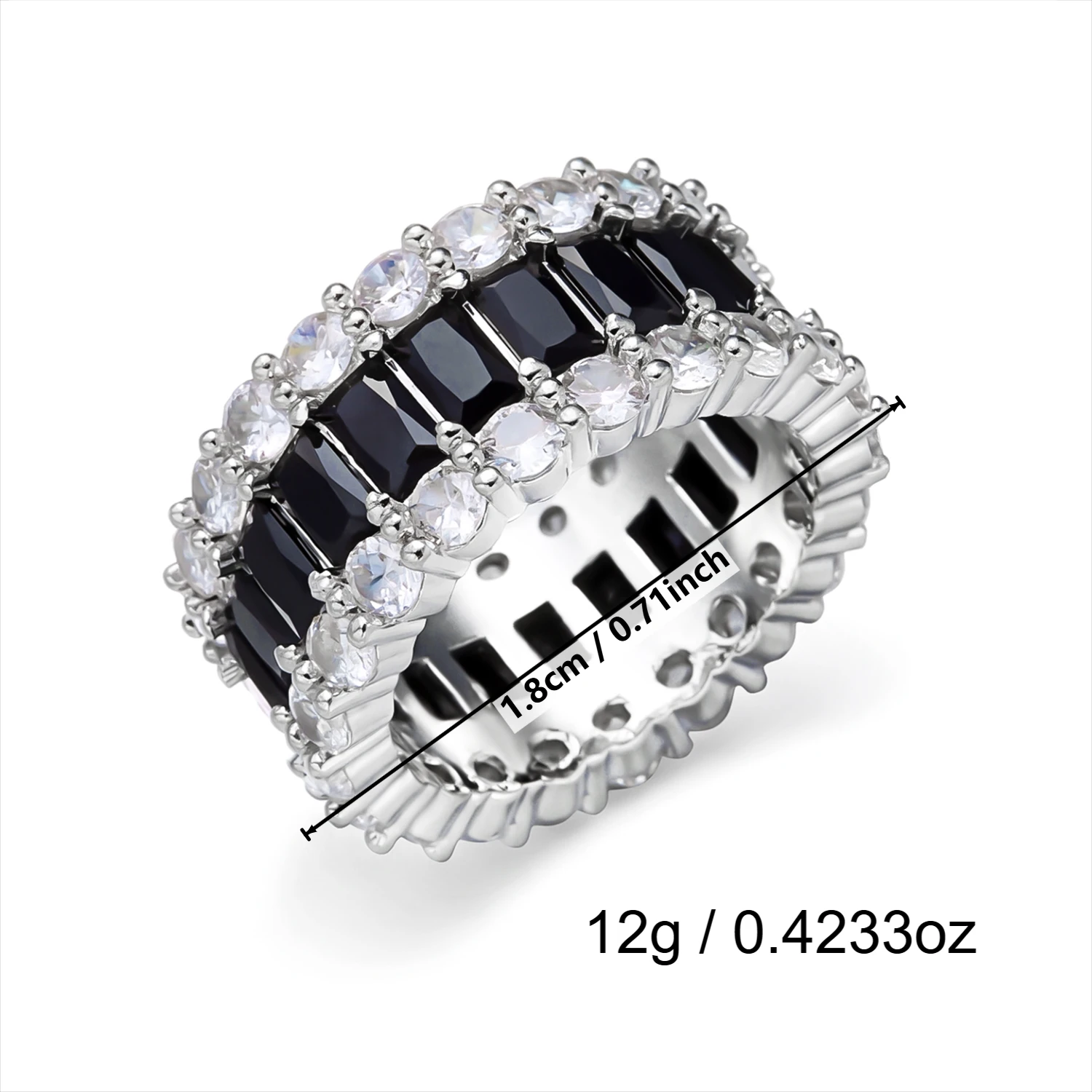 Persönliche Schwarze CZ-Eheringe für Frauen, Luxuriöse Glitzernde Zirkonia-Ringe, Exquisiter Hochzeitsschmuck als Geschenk – Detail 7