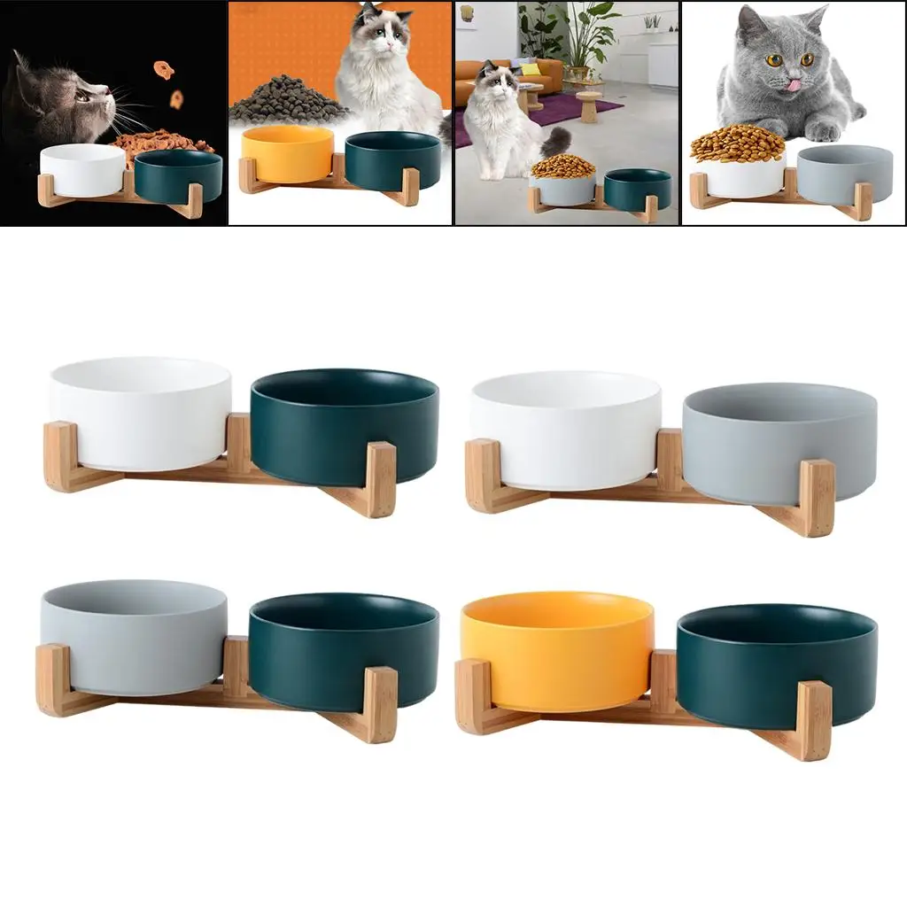 double puppy Bowls, and Food Bowl Set Detachable Ceramics Bowl for Cat and Small Dog